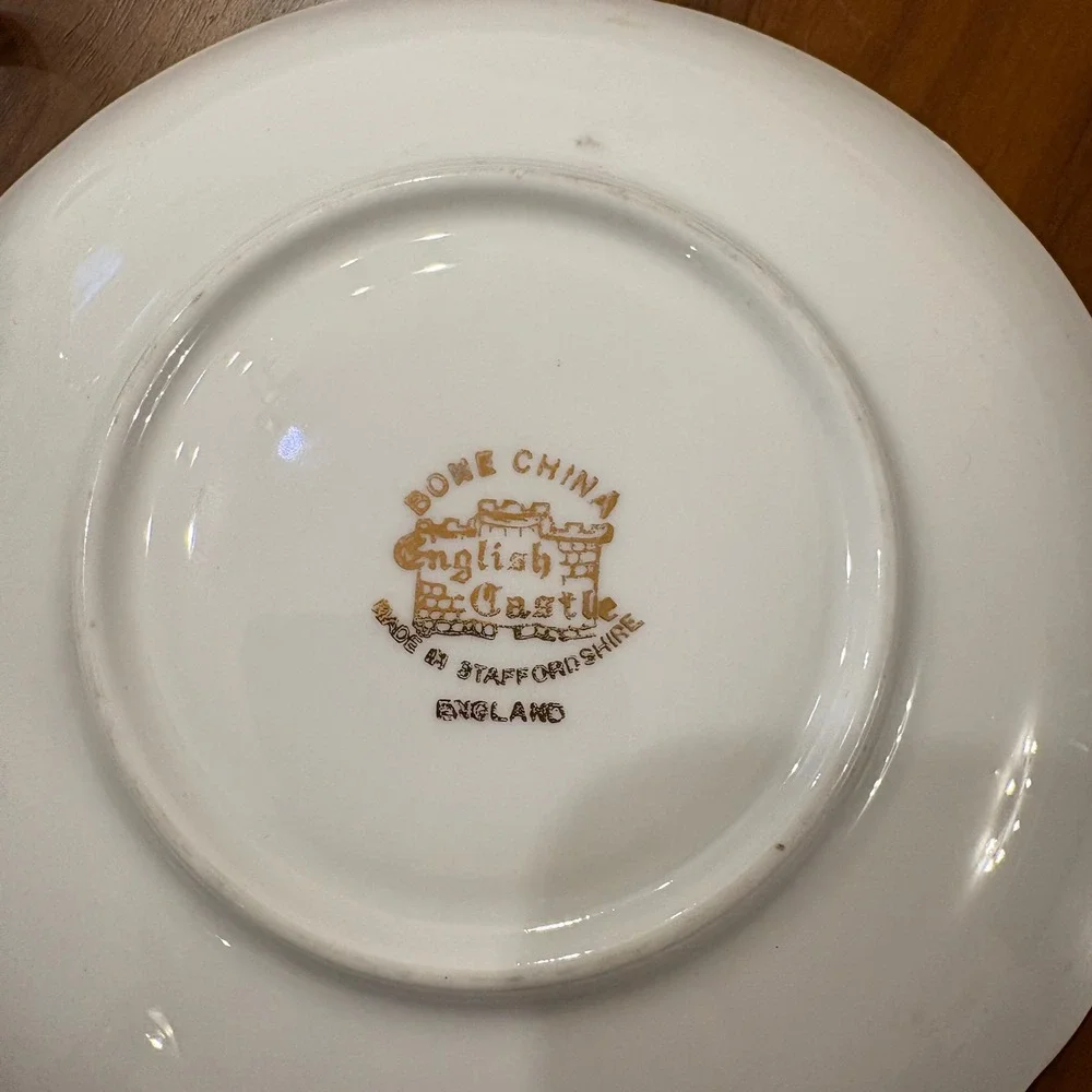 English Castle, Tea Cup and Saucer, Pink White, OS, Excellent